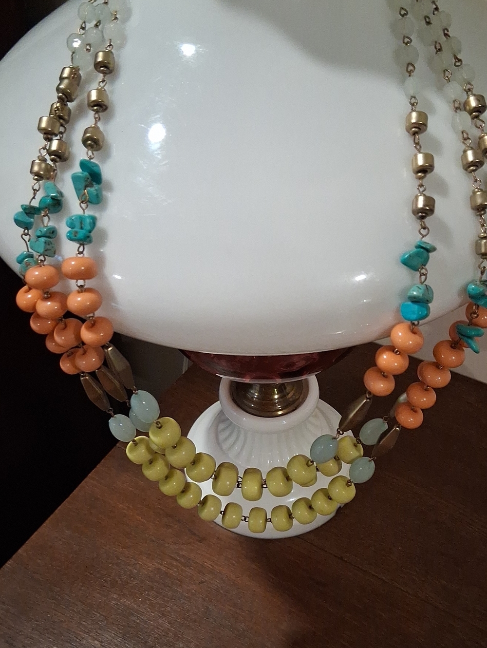 Multicolor Beaded Statement Necklace - Turquoise, Coral & Lemon